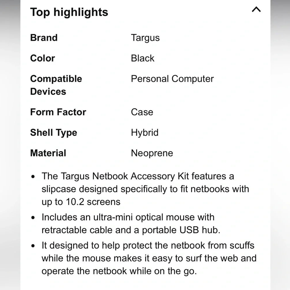 Targus BUS0187 Accessory Kit for 10.2 Inch Netbooks; Brand new